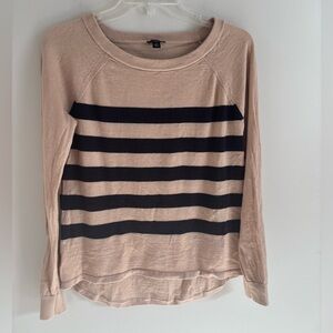 Ann Taylor Striped Beige and Navy Women's 100% Merino Wool Sweater Size M